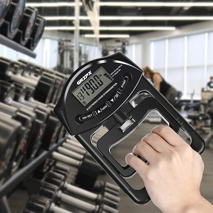 GRIPX Digital Hand Dynamometer Grip Strength Measurement Meter Auto Capturing Electronic Hand Grip Power 198Lbs / 90Kgs