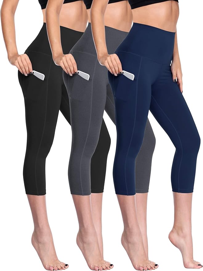 NELEUS Women's Tummy Control High Waist Capri Running Leggings Yoga Pants with Pocket
