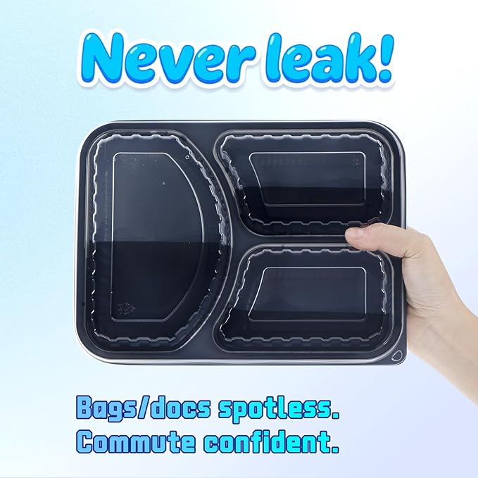YANGRUI Food Containers Shrink Wrap 40 Pack 38 oz - Leak Proof BPA Free Reusable Flexible Pure PP Plastic Container | Microwave & Dishwasher Safe Meal Prep | Restaurant Grade 3 Compartment Lunch Boxes