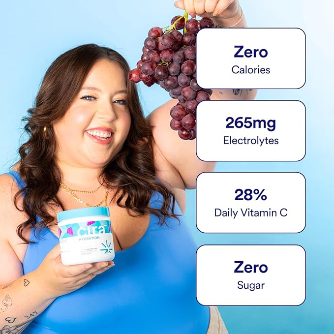Cira Hydration Powder (45 Servings) x Alicia McCarvell's Electrolyte Drink Mix with Himalayan Salt for Dehydration Relief and Recovery - Very Grapeful