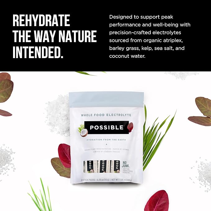 Whole Food Electrolyte - Powder Drink Mix for Pre-Workout, Post-Workout & Everyday Hydration - Vegan, Plant-Based Wellness - Gluten-Free, USDA Organic - Clean Label - 20 Stick Packs