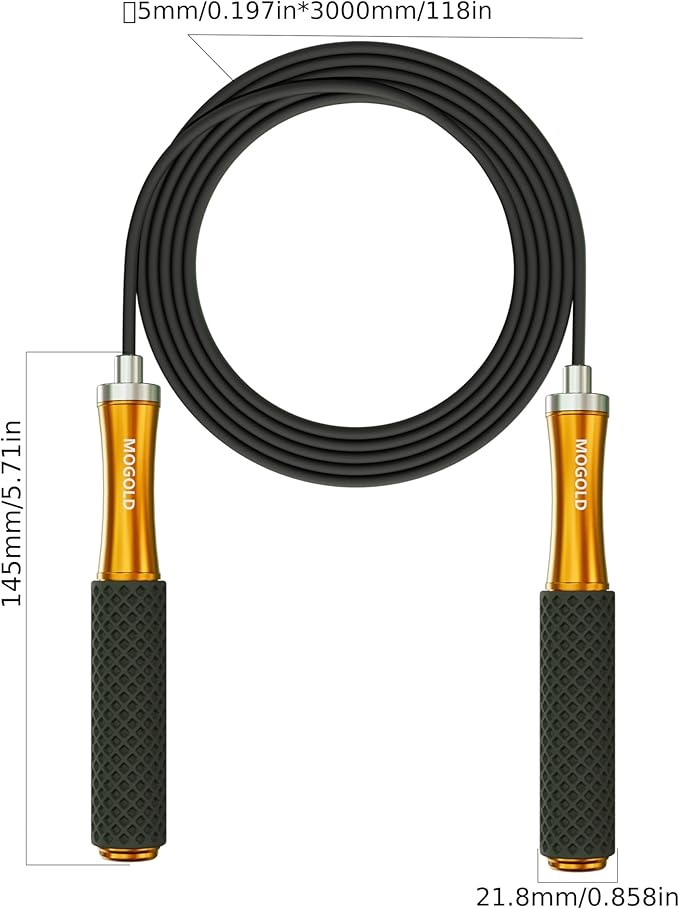 5mm PVC Jump Rope For Men Women - Dual Ball Bearing -Metal Handle Core Covered Rubber Grip- Adjustable 10ft long Skipping Rope - Good For Workout Fitness Weight loss