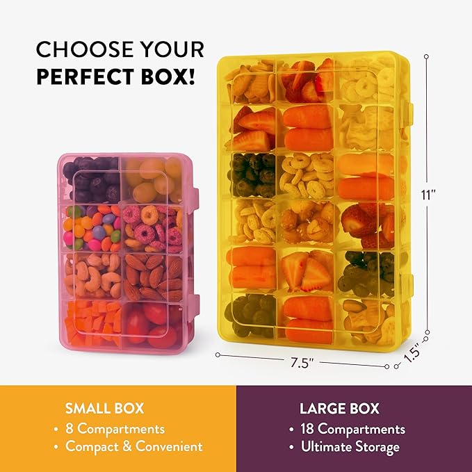 Large Kids Snack Box Containers Set of 2 -100 Labels, BPA-Free, Adjustable Compartments, Dishwasher Safe, Reusable Tray, Food Grade, Meal Prep Container, PARENT TESTED PARENT APPROVED AWARD (Yellow)