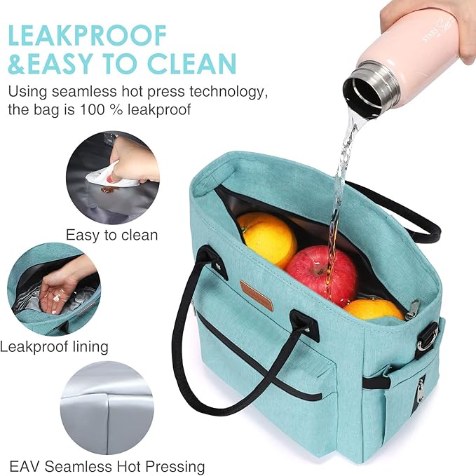 Insulated Lunch Bag for Women Men,Adult Lunch Box for Women with Adjustable Shoulder Strap,Portable Large Lunch Tote Bag for Office Work Picnic Beach,Reusable Lunch Cooler Bag