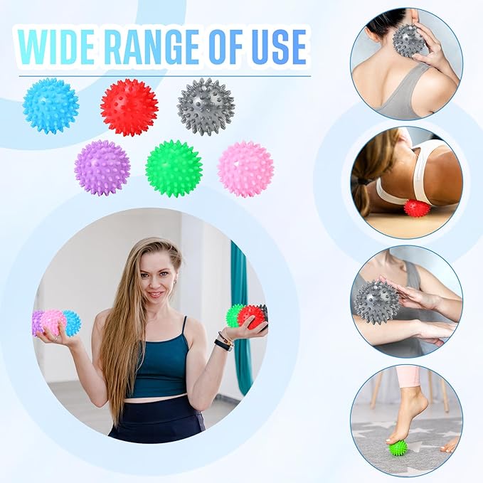 Liliful 12 Pcs Spiky Massage Ball, Hard Foot Ball Roller Massager Firm Foot Arch Trainer for Deep Tissue, Plantar Fasciitis, Feet, Back, Hands, Muscles Soreness, Exercise, 3 Inch (6 Colors)