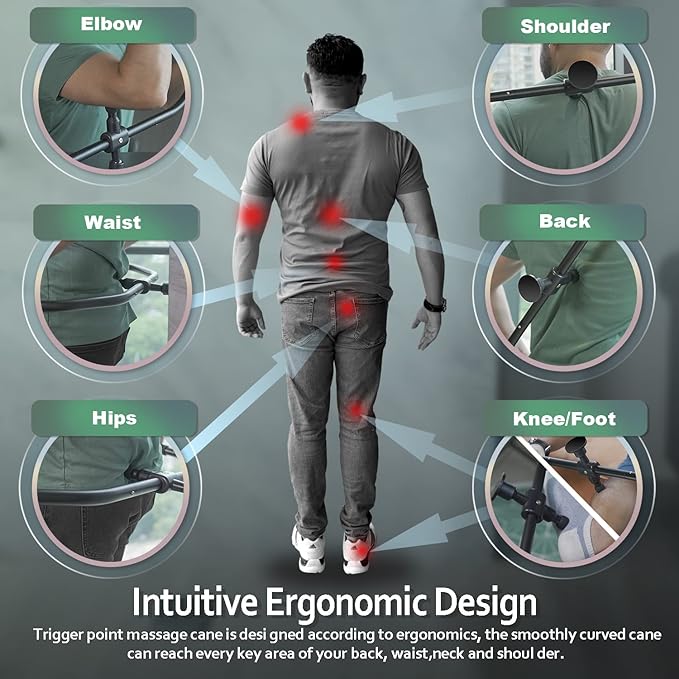 Strict Trigger Point Massage Cane Back and Neck Massager for Muscle Pain Relief and Self-Massage Therapy ,Handheld Back, Neck, Shoulder, Leg ,Foot, Full Body Deep Tissue Pressure Point Tool ( Black)