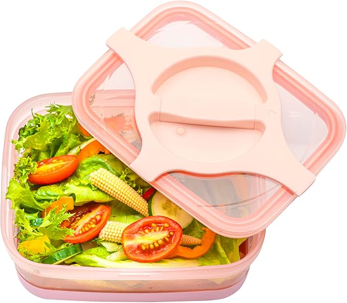 Bento Box 25.5oz 3 Cups Leakproof Salad and Meal Prep Container Twistlock Lid Reusable BPA-Free Portable Microwave and Dishwasher Safe for Work Lunch (Pink)