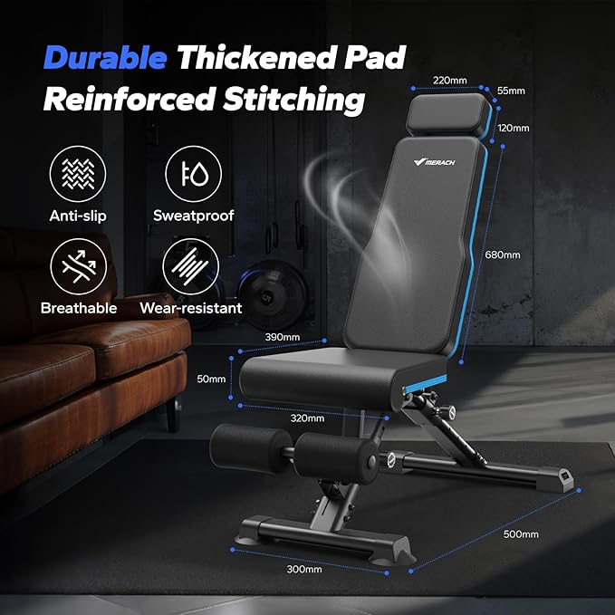 MERACH Adjustable Weight Bench, 990LBS Fast Folding Weight Benches for Home Gym, Workout Bench with Extended Head Support, Incline Decline Flat Utility Bench Press for Full Body