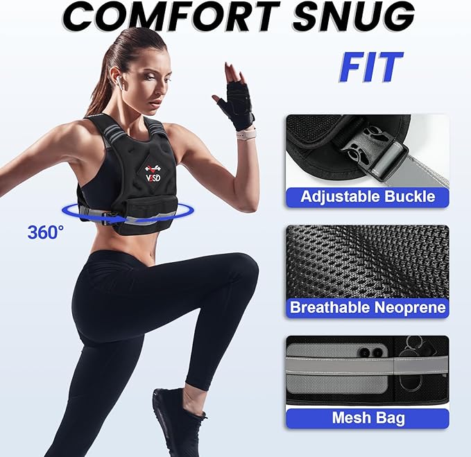 VBSD Adjustable Weighted Vest for Women Men 4-10lb/11-20lb/20-32lb Vest with 6 Ironsand Weights Body Weight Vest with Reflective Strip for Running Walking Strength Training Workouts