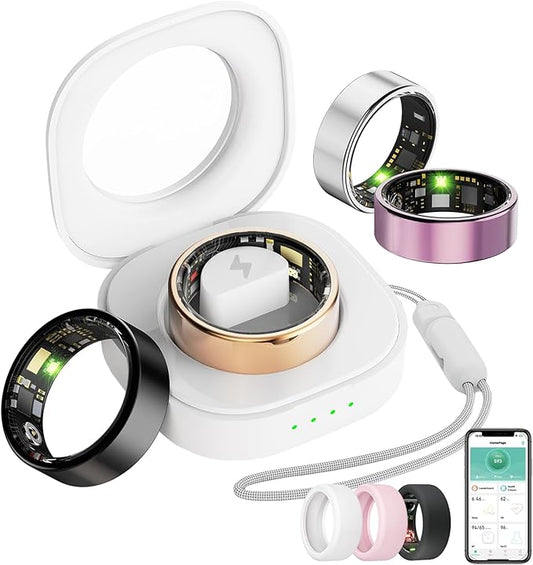 Smart Ring For Women Men, Health Tracker with Heart Rate, Blood Oxygen, Blood Pressure, Sleep Monitor, Step Counting, IP68 Waterproof Fitness ring, No App Fees for iPhone & Android (Black, 11#)