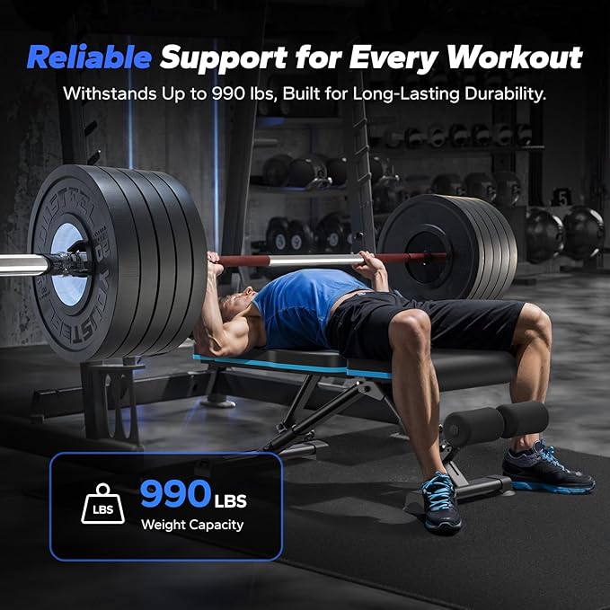 MERACH Adjustable Weight Bench, 990LBS Fast Folding Weight Benches for Home Gym, Workout Bench with Extended Head Support, Incline Decline Flat Utility Bench Press for Full Body