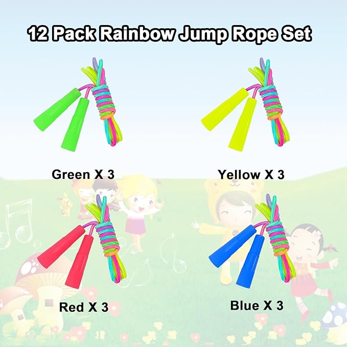 20 Pack Rainbow Jump Ropes,Kids Jump Rope with Plastic Handles,7.2 Ft Adjustable Skipping Rope for Kids,Vibrant Jumping Ropes for Outdoor Fun Exercise Fitness Activity Party Favors