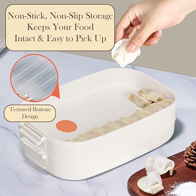 4-Layer Dumpling Storage Container – Freezer Organizer with Smart Timer, Good Sealing, Stackable Food Containers, Anti-Stick Base & Clip Lid (White Lid & White Box)
