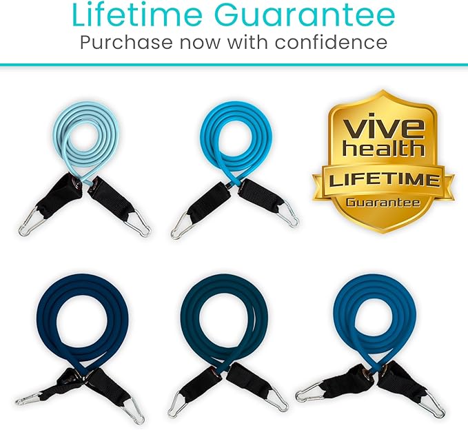 Vive Resistance Bands with Handles (11 Pcs) - Tube Rehab Band Set - Shoulder Pulley Door Anchor - 2 to 70 LBs Tension - Home Workout Elastic Fitness Equipment - Men, Women Training Therapy