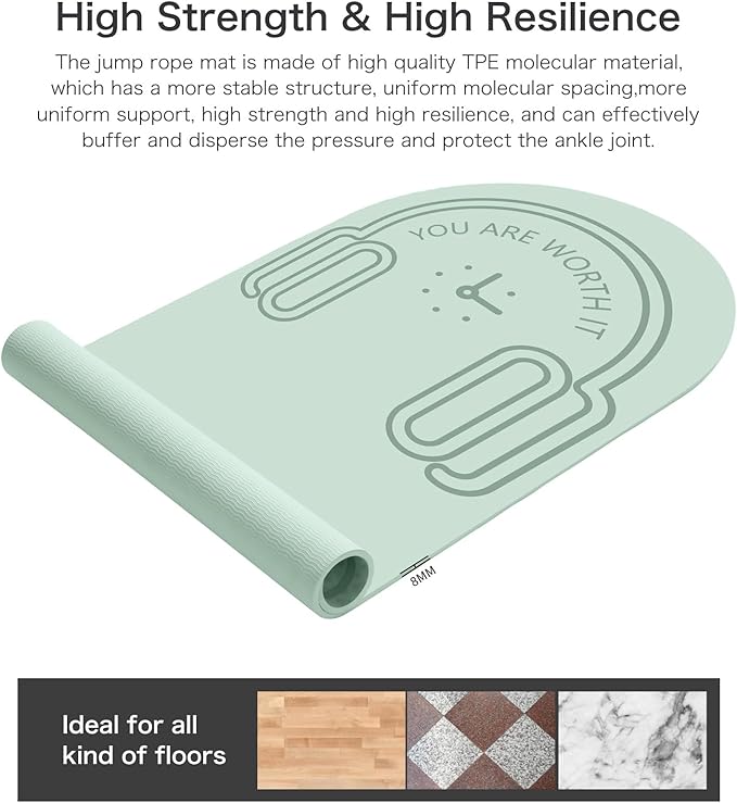 8/20/30mm Jump Rope Mat Fitness Exercise Mat Durable, Non-Slip, Workout Mats with Jump Rope & Carrying Bag for Home Gym Flooring (55"x 24")