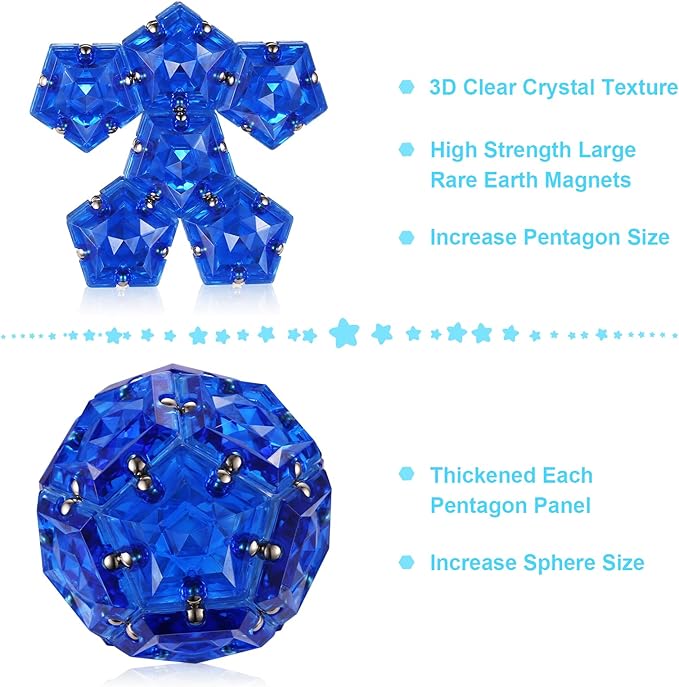 LAFFTRAK Magnetic Fidget Sphere Magnet Toys - Crystal Diamond Blue - Magnets Sensory Toys - 12 Piece Set - Creativity Beyond Imagination, Inspirational, Recreational, Fun Desk Toy for Adults