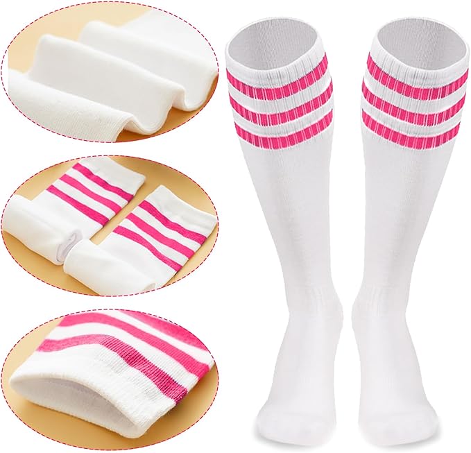 10 Pieces Striped Sweatbands and Striped Socks Set Headbands Wrist Sweat Bands for Men and Women Sports 80s 90s Fitness