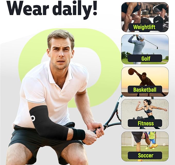 Elbow Brace Compression Sleeve (1 Pair) - Instant Arm Support Elbow Sleeves for Tendonitis, Arthritis, Bursitis, Golfers & Tennis Elbow Brace, Treatment, Workouts, Weightlifting, Pain Relief, Recovery