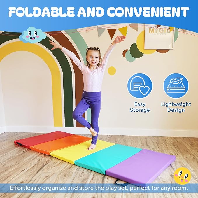New Bounce Tumbling Mat for Kids - Gymnastics Mat - Folding Exercise Tumble Mat for Home Gyms