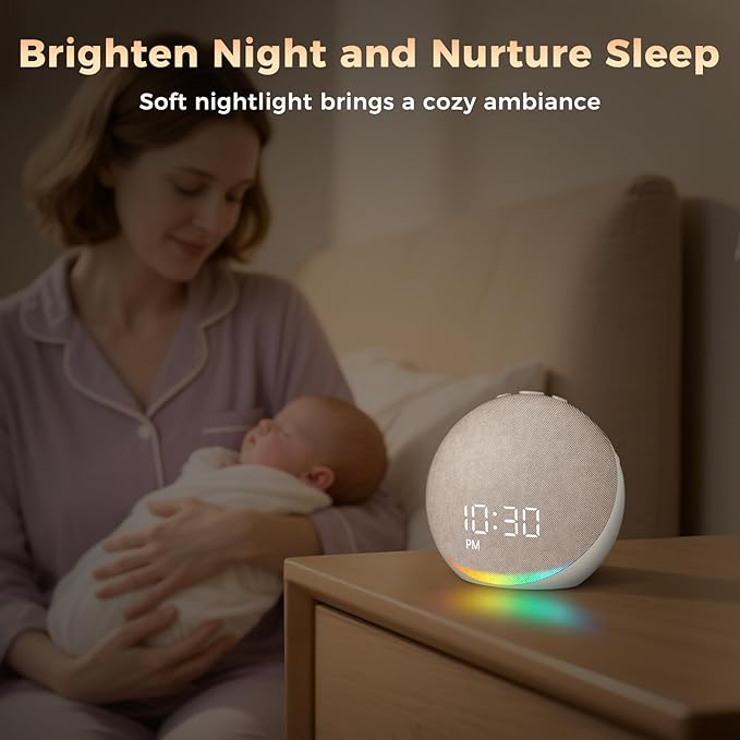 Sound Machine Alarm Clock for Bedroom: 25 Natural Sleep Sounds - White Noise Machine for Adults Kids Baby - Gentle Wake Up Alarm with Bluetooth Speaker - Putty
