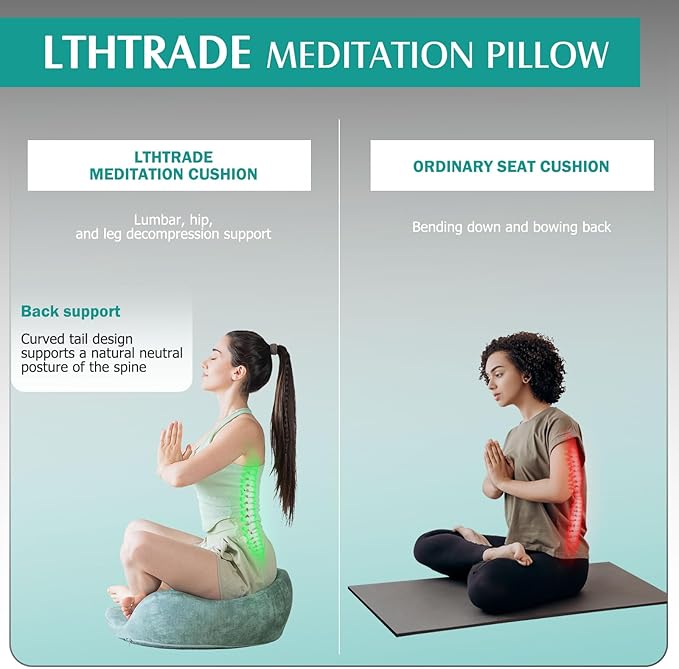 Meditation Cushion - Meditation Floor Pillow with Washable Cover for Adults Sitting, Reading, Yoga - Memory Foam Material, Ergonomic Design, 23.6 Inch
