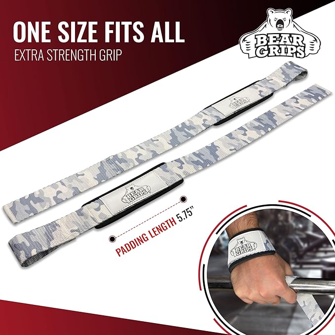 Bear Grips Lifting Straps - Gym & Weightlifting Straps for Men & Women, Deadlift Support, 2 Pairs