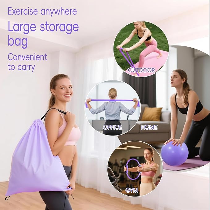 KABCON Pilates Equipment Essentials Set for Women at Home with Complete User Guide,13” Pilates Ring,9.8” Exercise Ball,Resistance Bands,Yoga Socks,Yoga Strap,13/14/16-Pcs Starter Workout Set