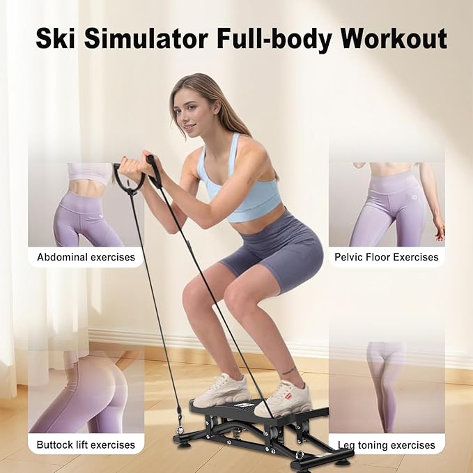 Ski Balancing Machine & Balance Board Trainer - Heavy-Duty 300LB Capacity Wobble Board with Resistance Bands & LCD Display for Cardio, Core and Full-Body Workouts