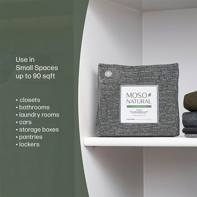 Moso Natural Air Purifying Bag 300g (10.58oz) Premium Bamboo Charcoal Odor Absorber for Home & Pet | Closet Odor Eliminator & Small Room Deodorizer | Charcoal Bags Last 2 Years | Unscented (3 Pack)