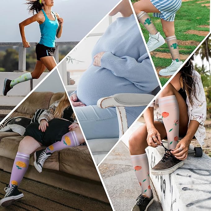 fenglaoda Compression Socks for Women Men Support Circulation 6 Pairs Socks For Nurse, Travel, Flight