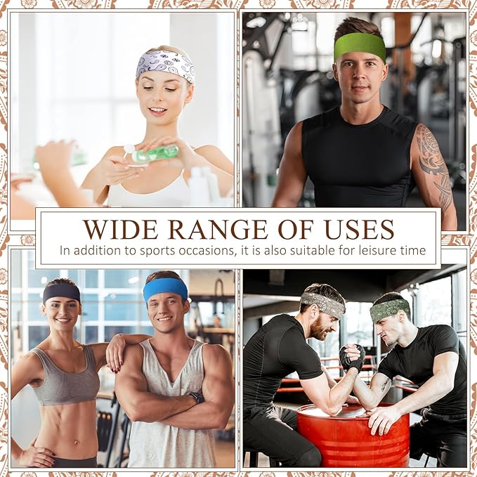 18 Pcs Sports Sweatbands for Men Women Camo Headbands Workout Non Slip Headbands Breathable Head Band Fitness Stretchy Unisex Hairband for Yoga Running Cycling Ball