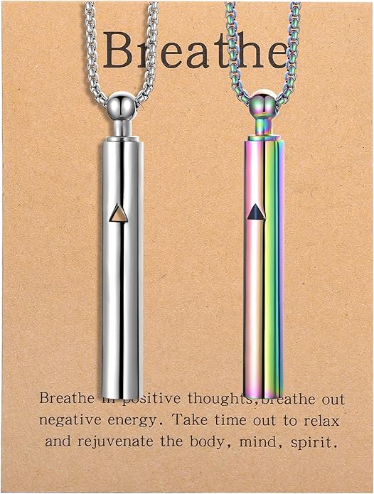 Anxiety Breathe Easy Necklace Mindfulness Breathing Necklace Breathlace Stainless Steel Pendant for Natural Calm & Stress Relief