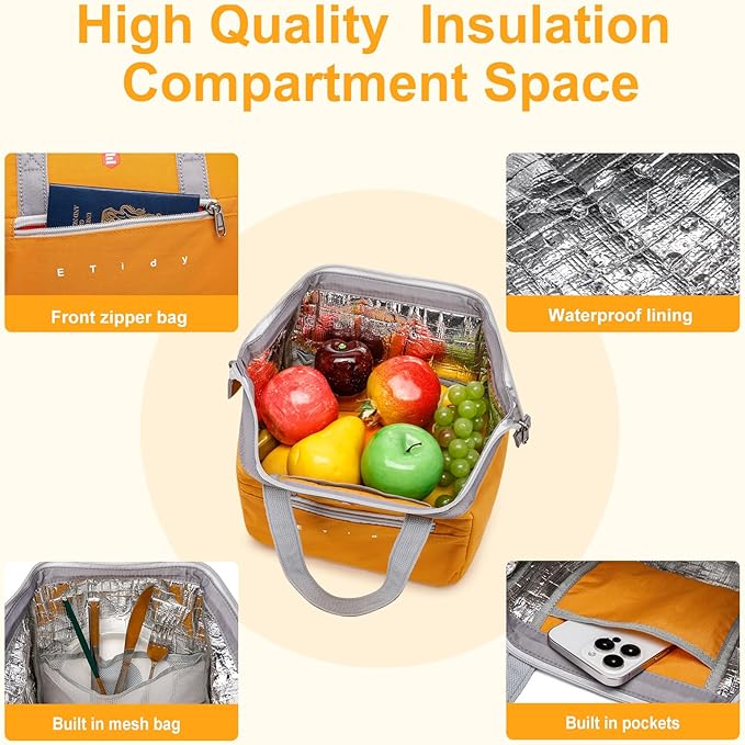 ETidy Fashionable & Lightweight Reusable Lunch Bag Large Capacity Waterproof & Leak Proof Lunch Box Insulated Cooler Lunch Tote For Women Adult To Work Travel Outdoor(Blue)