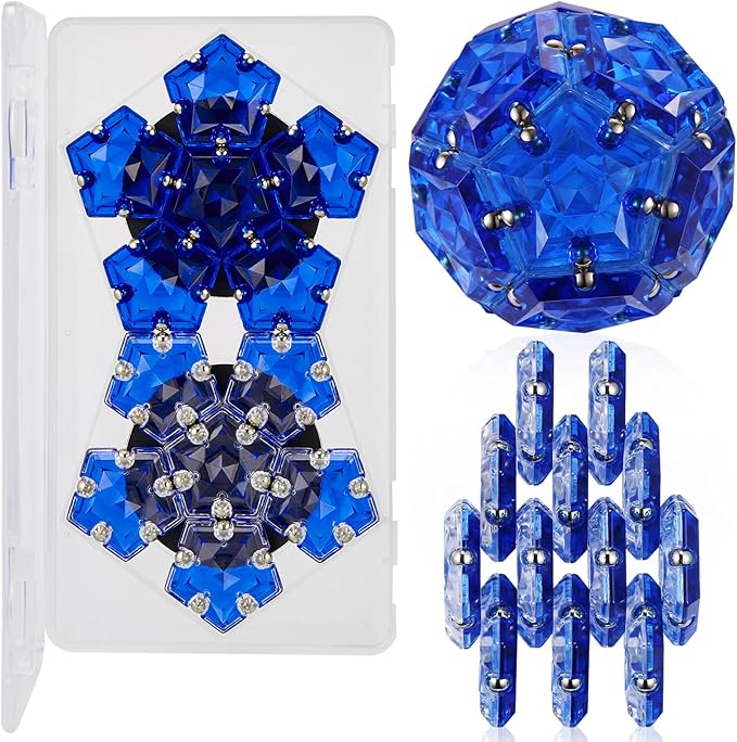 LAFFTRAK Magnetic Fidget Sphere Magnet Toys - Crystal Diamond Blue - Magnets Sensory Toys - 12 Piece Set - Creativity Beyond Imagination, Inspirational, Recreational, Fun Desk Toy for Adults