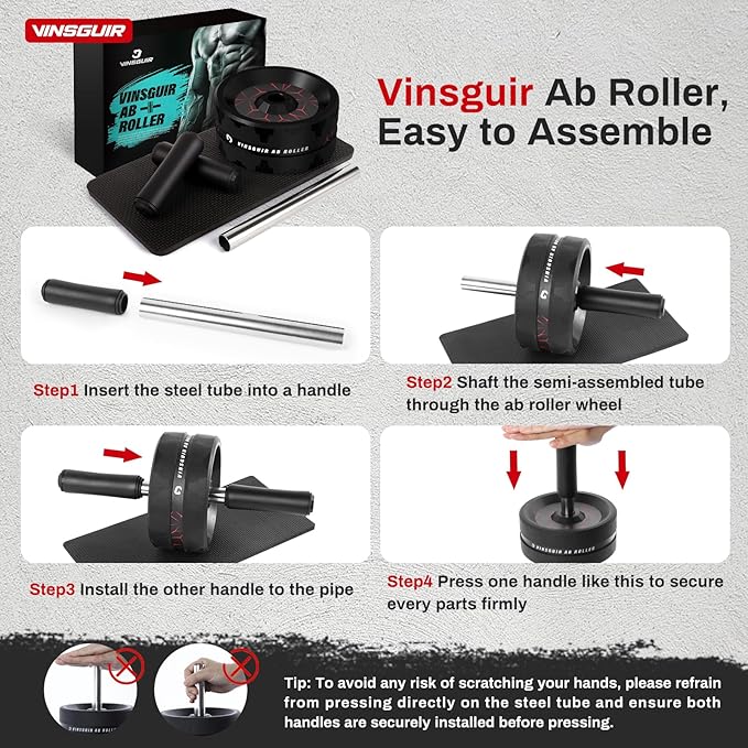 VINSGUIR Ab Roller Wheel, Abs & Core Workout Equipment for Home Gym with Knee Pad Accessories, Abdominal Wheel for Full-body Strength Training