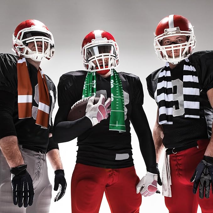 12 Pcs Football Cooling Towels, 40''x12 Football Breathable Chilly Ice Towel, Ice Microfiber Foot Ball Field Black White Stripe Cooling Rag for Team Coach Gift Sport Party Favors