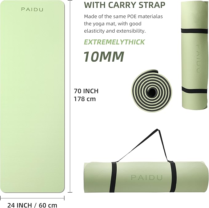 Yoga Mat Non Slip Anti-tear,extra thick-2/5 inch(10MM)High Resiliency Professional POE Yoga Mats for Women Men Kids,72"x24"inch,Workout, Yoga, Pilates and Floor Exercise, with Carrier Strap