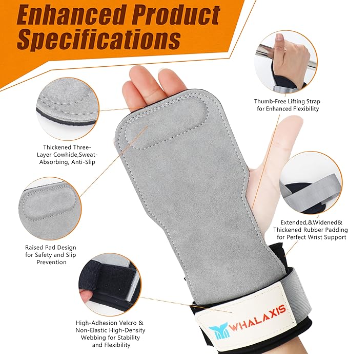 Weight Lifting Straps:3-ply Genuine Cowhide,Thickened SBR Pads, Anti-Snap Design ,Wrist Straps for Deadlifts,Weightlifting,Rows and Pull-Ups, Grip Straps Provide Ultimate Wrist Protection & Grip Booster