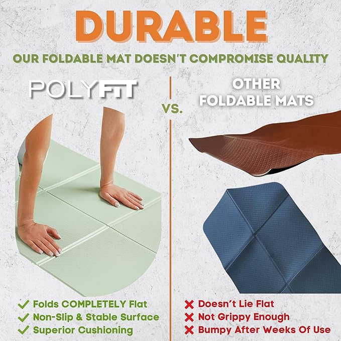 Polyfit Foldable Yoga Mat for Travel and Home Workouts - 7mm Thick - Lightweight, Packable, and Easy to Store - Folding Workout Mat for Women & Men - For Stretching, Yoga & Pilates