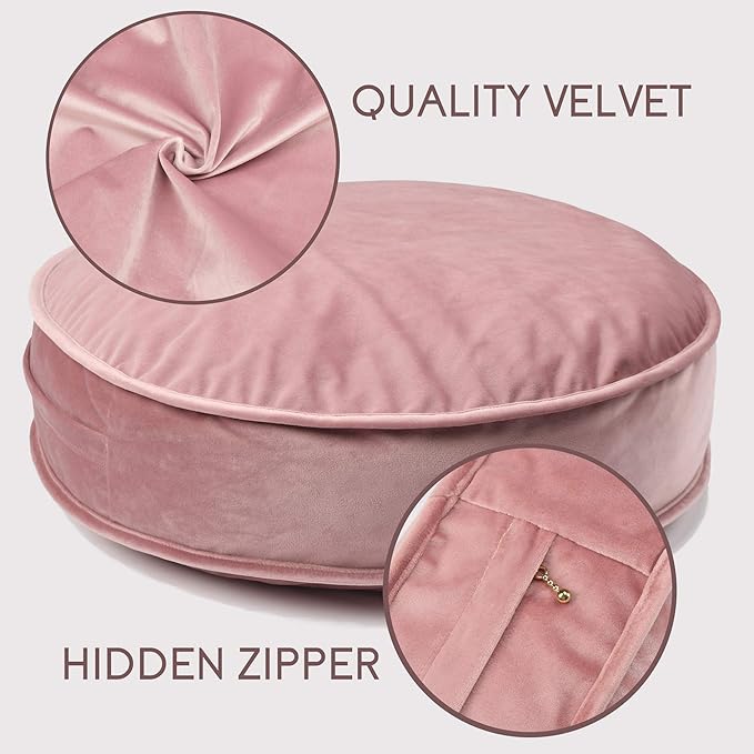 Round Floor Pillow Cover Velvet Throw Seating Pouf Yoga Meditation Cushion Plush Case Reading Room Decor Cover Only (25.6IN, Dusty Rose)