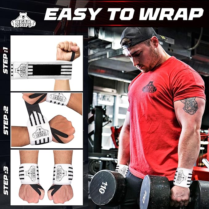 Bear Grips Wrist Wraps for Weightlifting | Weight Lifting Wrist Straps for Weightlifting | Extra Strength Gym Wrist Wraps | Two Wrist Wrap Per Pack | 12β & 18β | Lifting Wrist Wraps for Men & Women