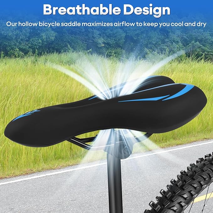 New Gel Bike Seat for Men & Women, Mjkeomo Waterproof Bicycle Seat Breathable Mountain Bike Saddle Gel Bicycle Saddle for MTB, BMX, Road Bike, City Bikes, Exercise Bikes