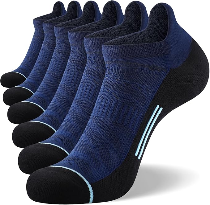 FITRELL Men's 6 Pack Ankle Running Socks Low Cut Cushioned Athletic Sports Socks 7-9/9-12/12-15