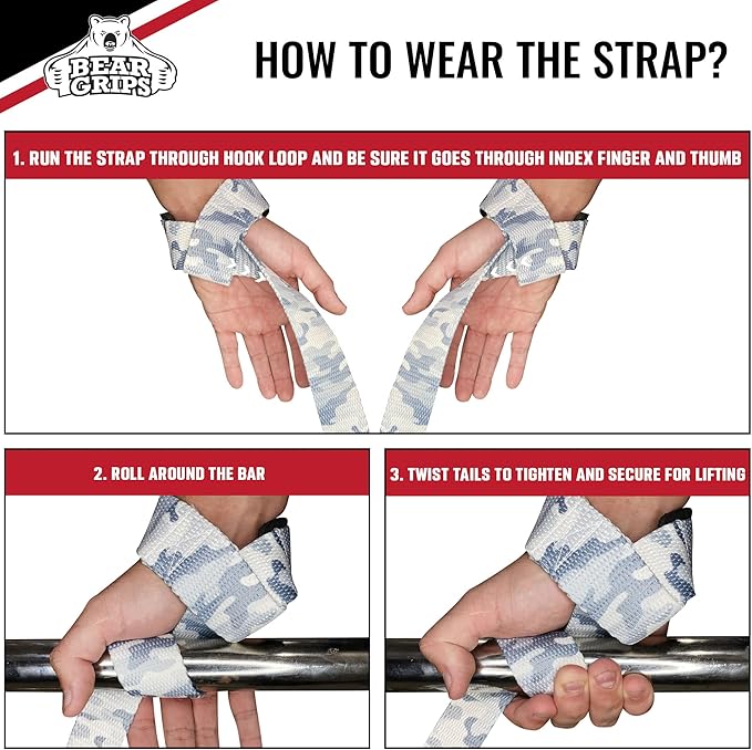 Bear Grips Lifting Straps - Gym & Weightlifting Straps for Men & Women, Deadlift Support, 2 Pairs