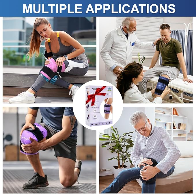 APEXUP Ice Pack for Knee Pain Relief, Large Reusable Wrap After Surgery, Flexible Gel Cold Pack for Injuries, Pain Relief for Back, Shoulder, Elbow, Ankle and Leg (Navy Blue, L, 1PK)