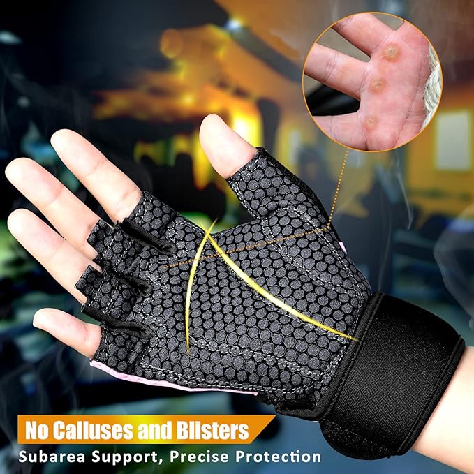 ihuan Breathable Weight Lifting Workout Gym Gloves: Fingerless Exercise Wrist Support | Enhance Palm Protection | Extra Grip for Fitness |Training | Rowing | Pull-ups