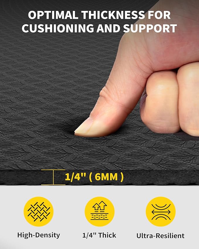 CAMBIVO Large Yoga Mat (6'x 4'), Extra Wide Workout Mat for Men and Women, Yoga Mat Thick 1/3 &1/4 Exercise Mats for Home Workout, Yoga, Pilates (Black,1/4 inch)