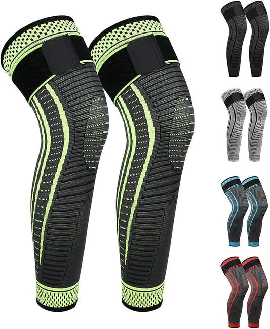 Full Leg Compression Sleeves 2 Pack Long Knee Support for Men and Women for ACJ, Meniscus Tear, Arthritis