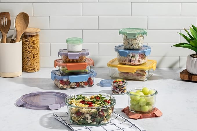 Ello Color Lock 20PC Mixed Glass Food Storage Sets, Leak-Proof Glass Food Storage Containers with Airtight BPA-Free Plastic Lids, Dishwasher, Microwave, and Freezer Safe, Desert Festival