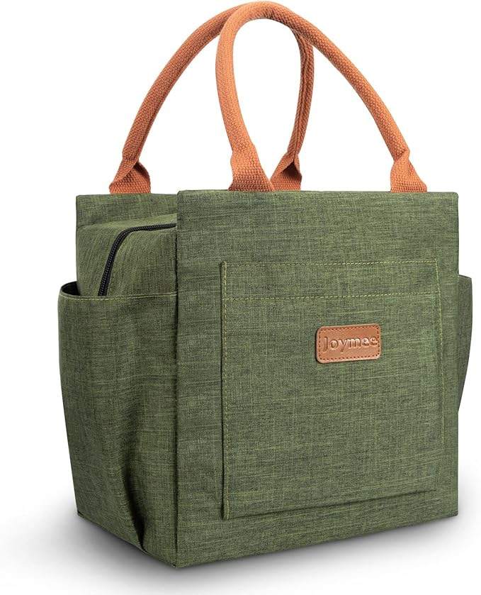 Joymee Lunch Bag Women Insulated Lunch Box Reusable Leakproof Large Spacious Cooler Tote for Womens Mens Adults with Bottle Holder and Side Pockets for Work Office Travel Picnic - Green